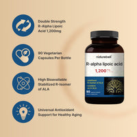 Thumbnail for NatureBell R-Alpha Lipoic Acid - 90 Capsules - Delivers 1,200mg R-ALA Per Serving - Antioxidant & Cellular Energy Support* - Stabilized R-Isomer ALA - Non-GMO & Gluten-Free