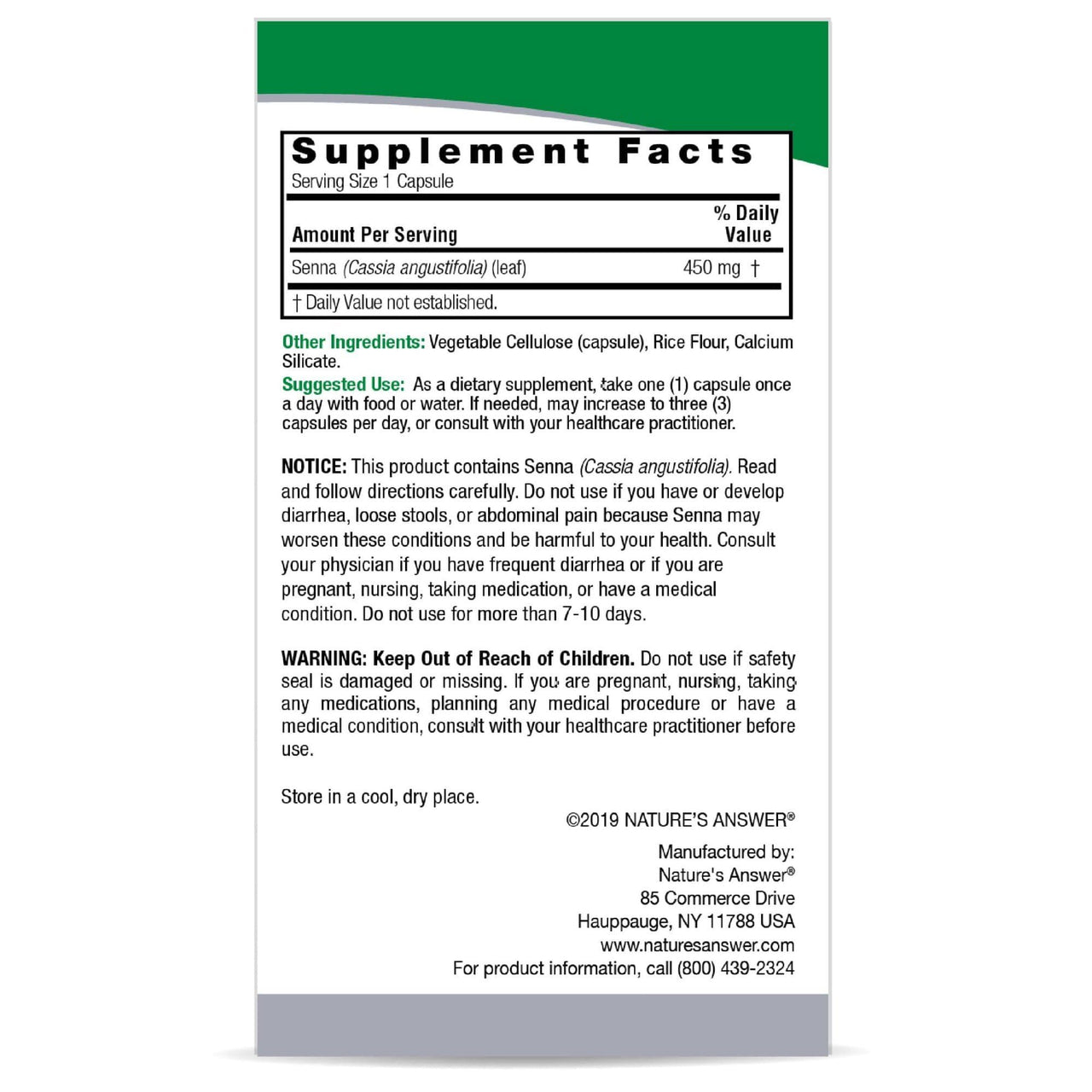 Nature's Answer Senna Leaf | Dietary Supplement | Promotes Digestive Health | Vegan, Gluten-Free & Kosher Certified | Vegetarian Capsules 90ct