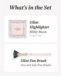 Thumbnail for Spring Event Glint Highlighter Special Set (Milky Moon(Set), 0.08oz + Fan Brush) - Baked Highlighter for Natural Glow. Korean Makeup by LG Beauty. Rich Pigment, Silky Touch, Shimmer.