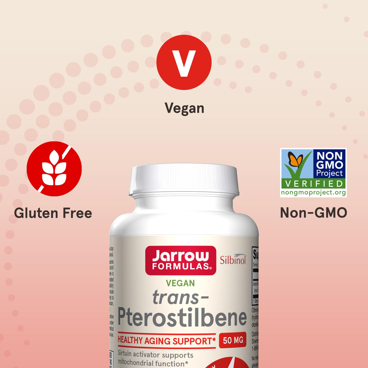 Jarrow Formulas® Pterostilbene 50mg for Antioxidant Support, Dietary Supplement Supports Healthy Aging, 60 Veggie Capsules, 60 Day Supply