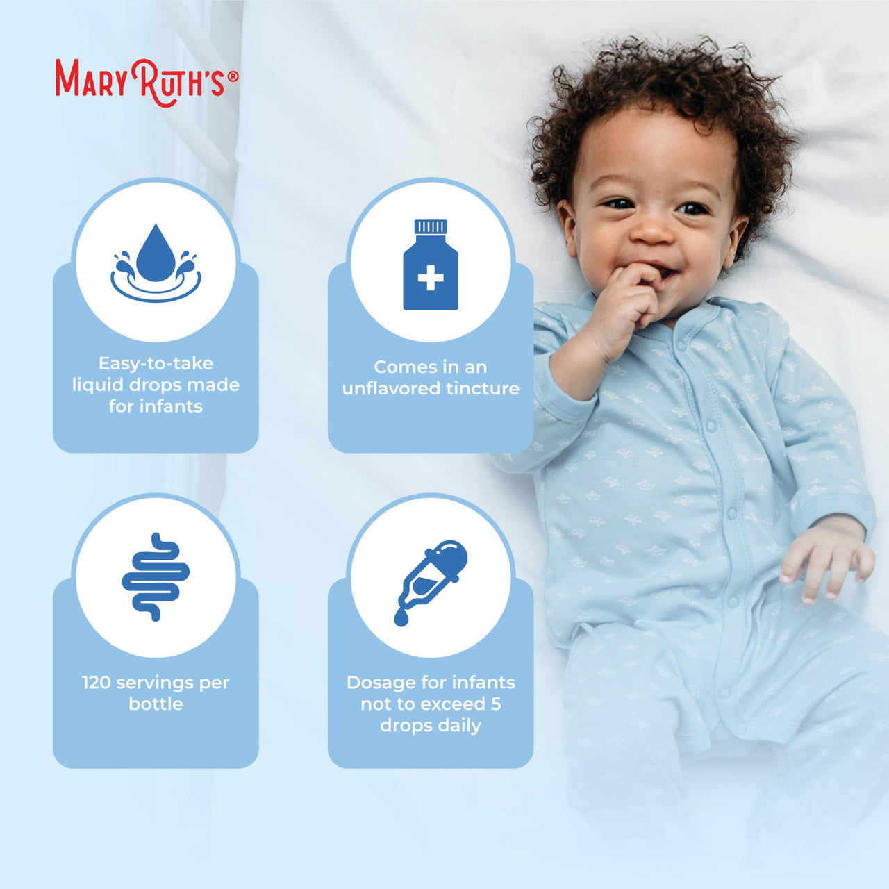MaryRuth Organics USDA Organic Infant Liquid Probiotic Drops | Baby Essentials | Probiotics for Infants | Baby Probiotic Drops | Proprietary Probiotic Blend | Vegan | Non GMO | 125 Servings