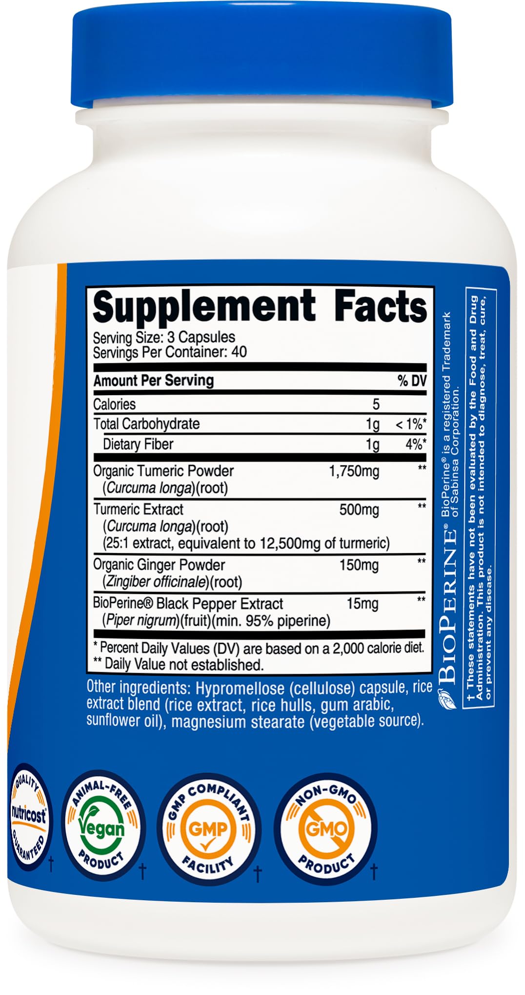 Nutricost Turmeric + Ginger Capsules with Bioperine, 2400mg Per Serving, 120 Capsules - GMO-Free, Gluten-Free, 40 Servings