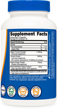 Thumbnail for Nutricost Turmeric + Ginger Capsules with Bioperine, 2400mg Per Serving, 120 Capsules - GMO-Free, Gluten-Free, 40 Servings