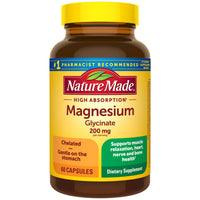 Thumbnail for Nature Made Magnesium Glycinate 200 mg per Serving, Magnesium Supplement for Muscle, Heart, Nerve and Bone Support, 60 Magnesium Bisglycinate Capsules, 30 Day Supply