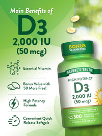 Thumbnail for Nature's Truth Vitamin D3 2000 IU | 300 Softgels | High Potency Formula | Non-GMO & Gluten Free Supplement