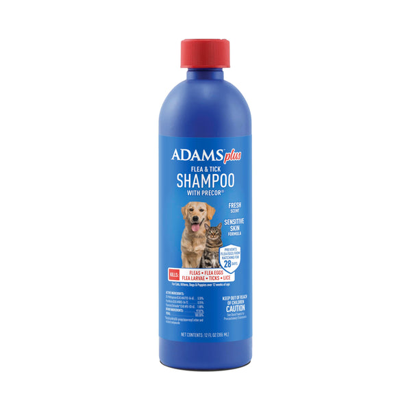 ADAMS Plus Flea & Tick Shampoo with Precor for Dogs, Cats, Puppies & Kittens, Flea Shampoo to Treat Flea Infestations, Kills Ticks, Fleas, Flea Eggs & Lice, Cleans and Conditions Coat, 12 Ounces