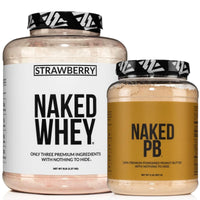 Thumbnail for NAKED Strawberry Whey Protein Powder 5LB (61 Servings) + PB Powdered Peanut Butter 2LB (76 Servings) – Grass-Fed; Bulk; Non-GMO; Gluten Free; Soy Free; Vegan