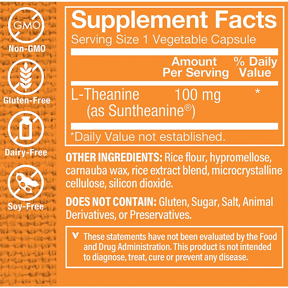 The Vitamin Shoppe L-Theanine 100MG - Calm Focus, Stress Support & Relaxation, Amino Acid from Green Tea (60 Capsules)