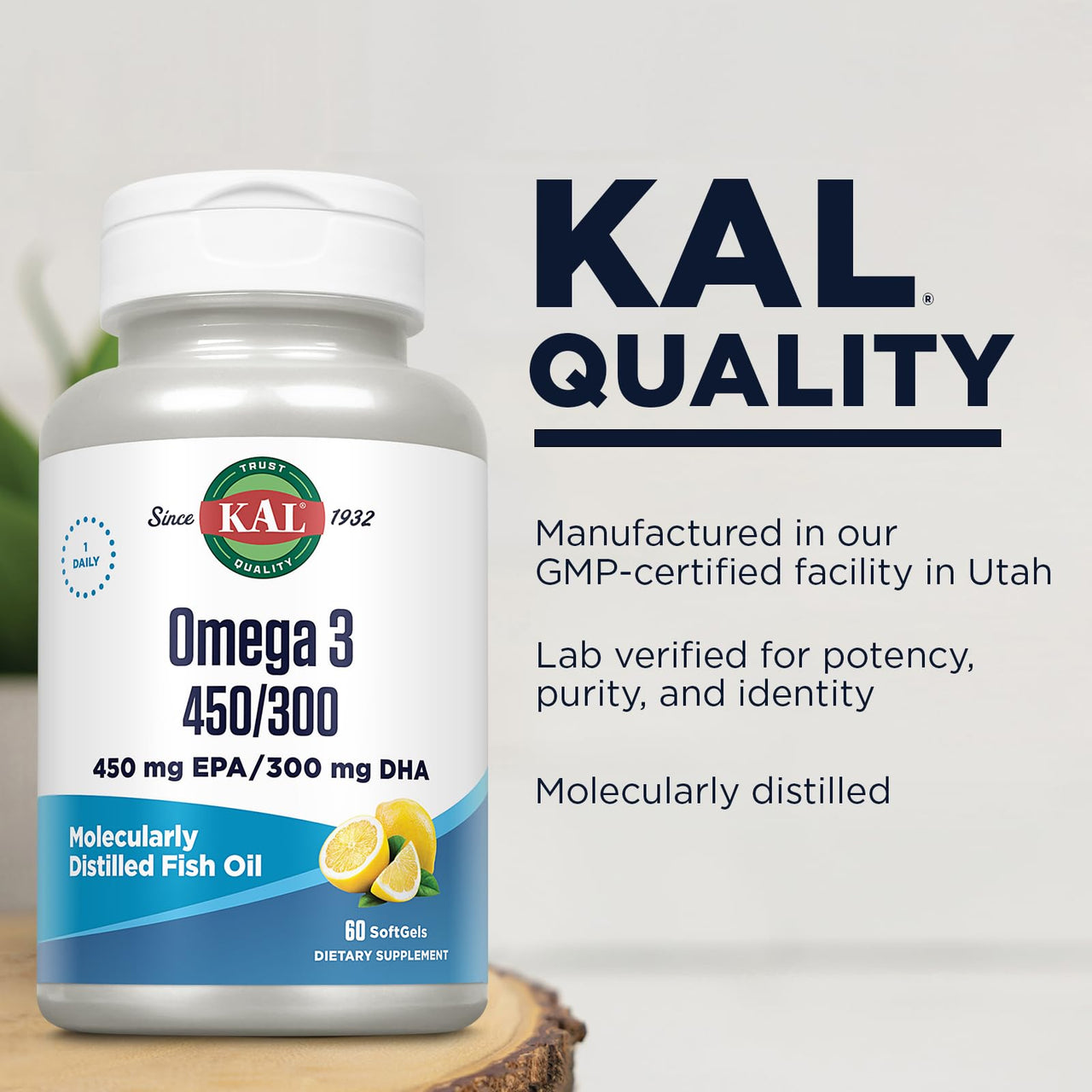 KAL 450/300 1280 Mg Omega 3, Lemon, 60 Count