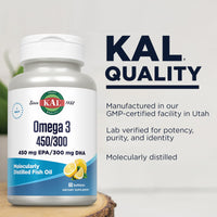 Thumbnail for KAL 450/300 1280 Mg Omega 3, Lemon, 60 Count