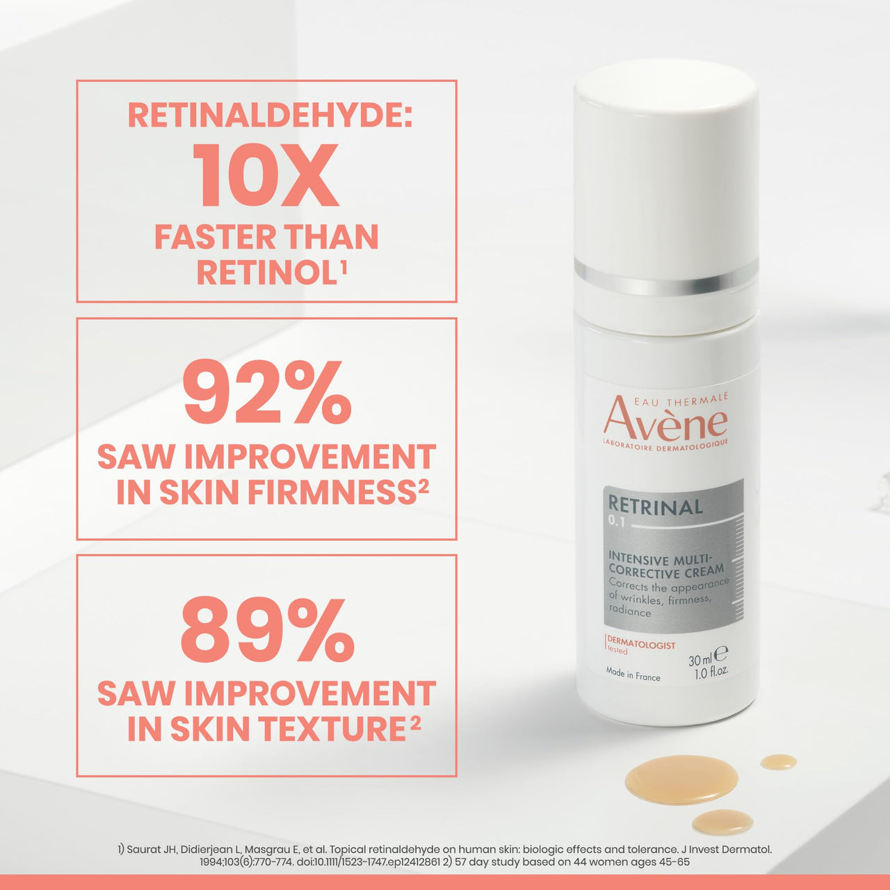 Avène Retrinal 0.1% Intensive Multi-Corrective Cream, anti-aging facial cream powered by retinaldehyde, 1 Fl Oz