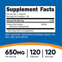 Thumbnail for Nutricost Chicory Root 650mg Per Capsule - 120 Plant-Based Capsules, Non-GMO, Gluten Free