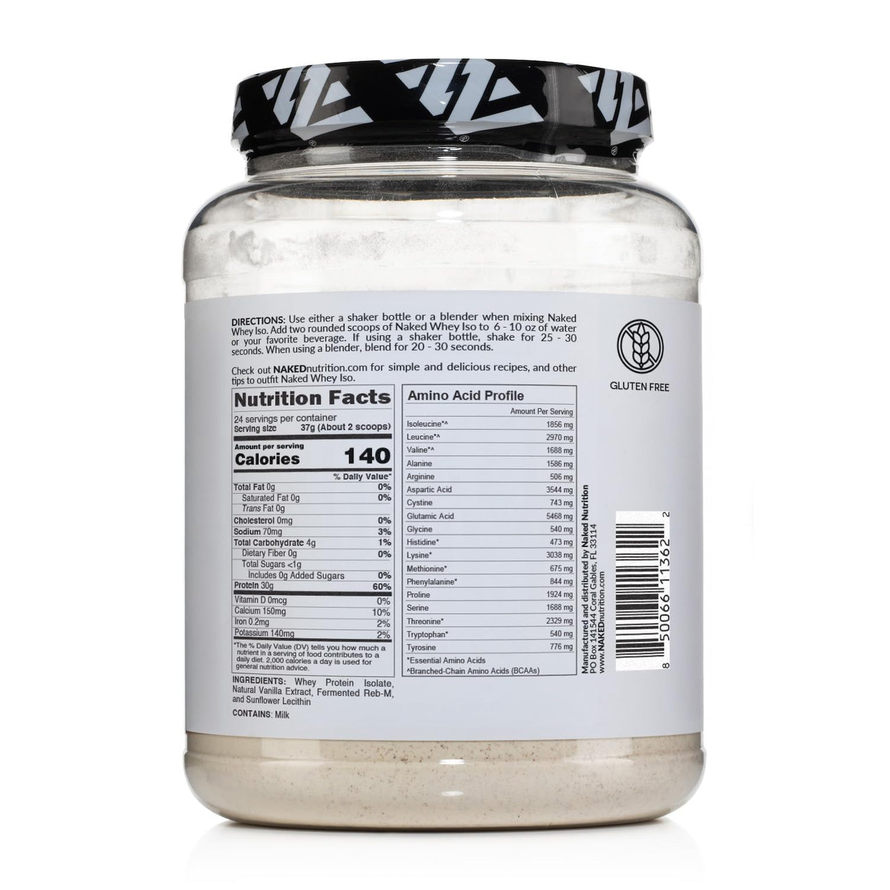 NAKED Vanilla Whey Isolate Protein - Only 4 Ingredients, 30g Grass-Fed Protein, Undenatured, No GMO, No Soy, Gluten-Free, No Preservatives - 24 Servings