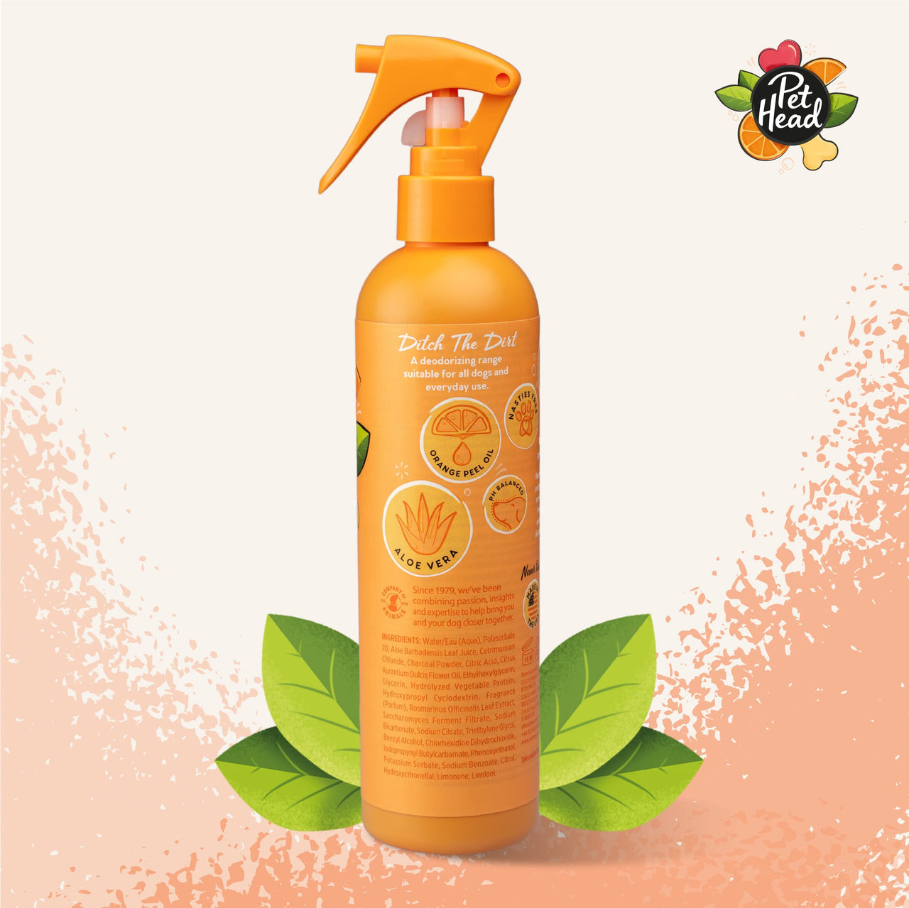 Pet Head Ditch the Dirt Dog Deodorizer Spray | Orange Scent | Waterless Pet Grooming Spray for Dogs | Odor Neutralizing for Smelly Dogs | Gentle Formula for Puppies | Made in USA | 10.1 fl. oz.