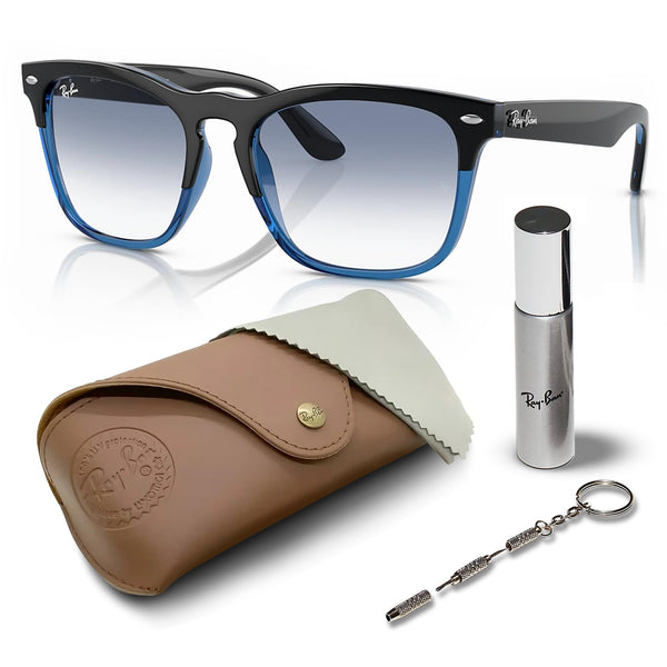 Ray-Ban RB4487 STEVE Square Shaped Non-Polarized Sunglasses for Men & Women – Includes Official RAYBAN Eyewear Kit – Ideal Formal & Casual Wear Sunglasses – Blue Lens