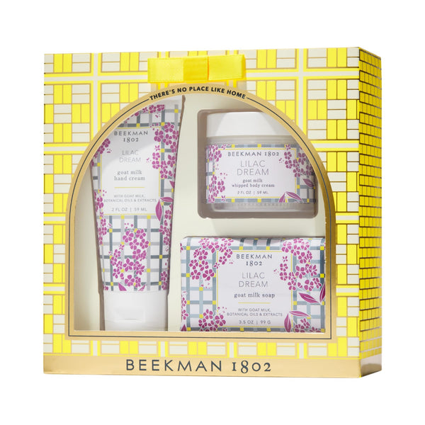Beekman 1802 Wake up and Smell the Lilacs Bodycare Gift Set - Set of 3 - Scented - Cleanses, Moisturizes & Hydrates - With Lactic Acid & Shea Butter - Good for Sensitive Skin - Cruelty Free