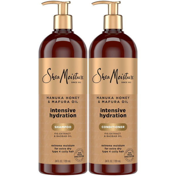 Shea Moisture Shampoo & Conditioner Set – Intensive Hydration Hair Care Formulas with Manuka Honey & Mafura Oil for Extra Dry, Damaged Hair, 24 Oz Ea