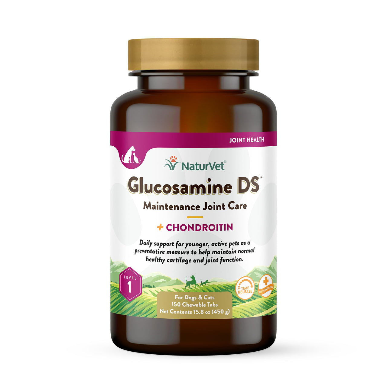 NaturVet Glucosamine DS Level 1 Maintenance Care Hip & Joint Support Pet Supplement for Dogs & Cats –Glucosamine, Chondroitin, Antioxidants –Supports Cartilage, Joint Function – 150 Ct.