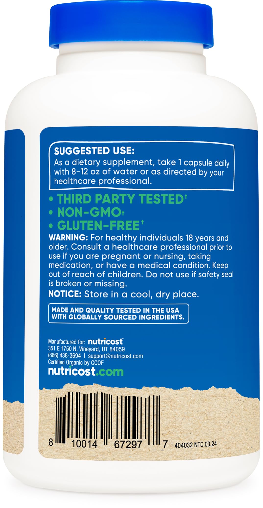 Nutricost Shatavari 600mg, 180 Capsules, 180 Servings - CCOF Certified Made with Organic Shatavari, Non-GMO, Gluten Free, Vegetarian Friendly
