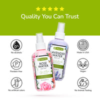 Thumbnail for De La Cruz - Rose Water Spray and Lavender Water Spray Bundle - Spray Mist for Skin, Hair and Body - 8 fl OZ Each