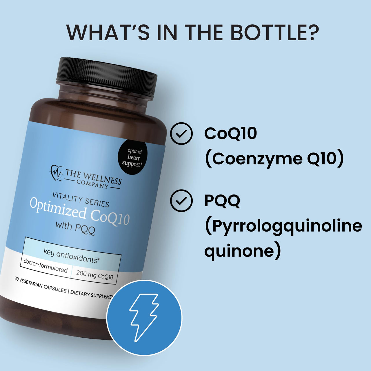 The Wellness Company Optimized CoQ10 + PQQ | Cellular Defense, Heart Health & Mitochonrial Support | 30ct (1 Month Supply)