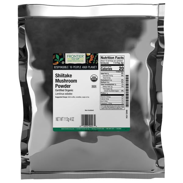 Frontier Co-op Premium Organic Shiitake Mushroom Powder - Natural Functional Mushroom Powder for Soups, Broths, and Savory Cooking | 4 Ounce (Pack of 1)