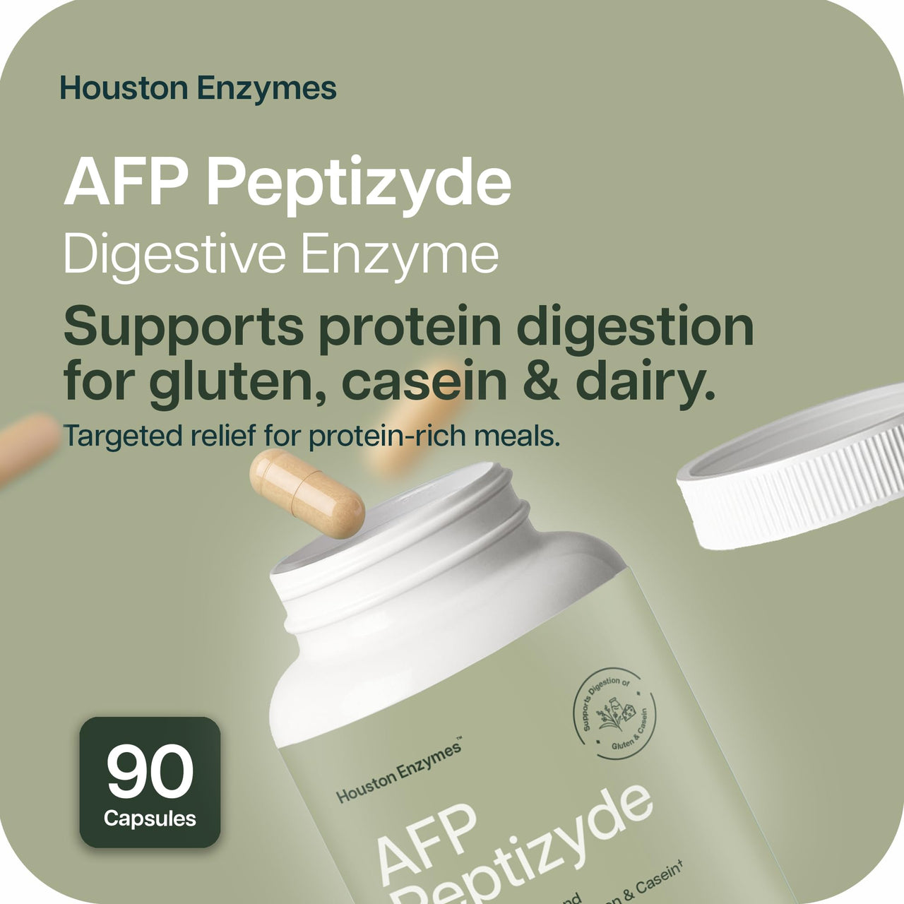 Houston Enzymes AFP Peptizyde - Digestive Enzyme Combination for Protein, Casein & Gluten Proteins - Digestive Enzymes for Women and Men (90 Capsules)