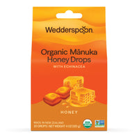 Thumbnail for Wedderspoon Organic Manuka Honey Drops, Honey & Echinacea, 20 Count (Pack of 1) | Genuine New Zealand Honey | Perfect Remedy For Dry Throats