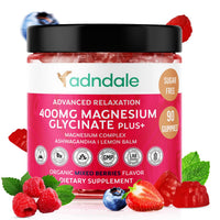Thumbnail for Adndale 90 CT Magnesium Glycinate 400 mg Gummies with Ashwagandha, Magnesium Malate & Taurate, Sugar Free Magnesium Gummies for Adults & Kids.