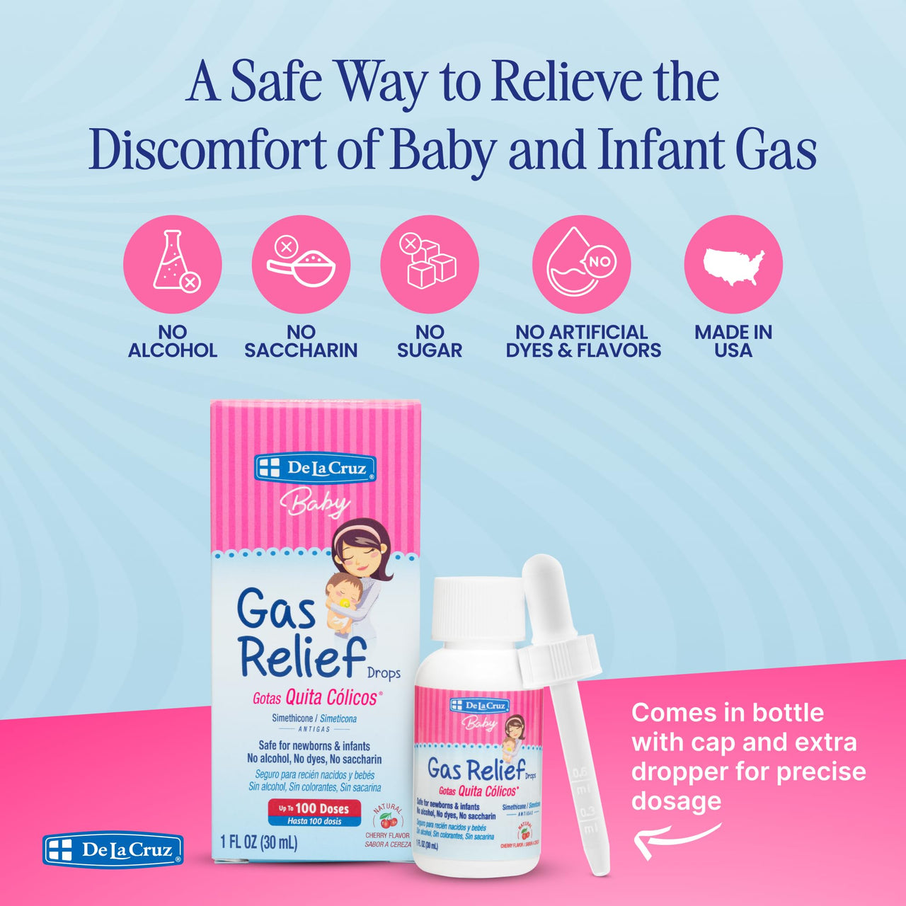 De La Cruz Gas Drops for Babies - Quita Cólicos Infant Gas Relief with Simethicone - Safe Colic Drops for Newborns 1 FL. OZ. (30 mL)