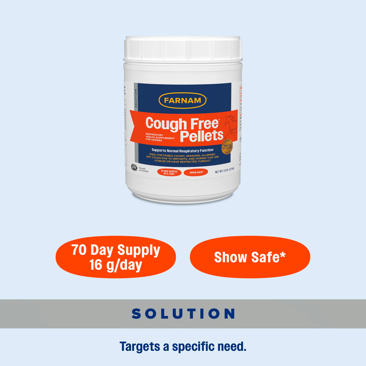Farnam Cough Free Horse Supplement Pellets, Respiratory Support for Seasonal Allergies, Stable Cough, Lung Support Supplement, Show Safe, Herbal Formula, 2.5 lbs, 70-Day Supply