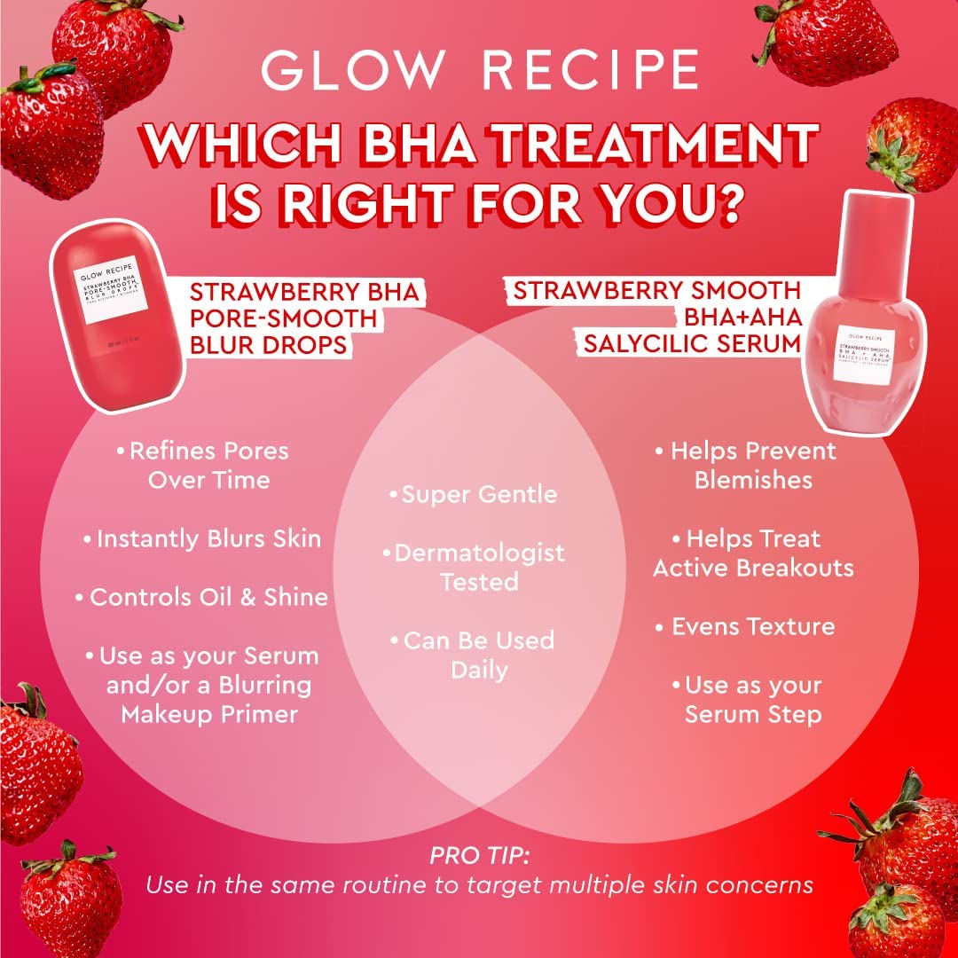 Glow Recipe Strawberry Smoothing Salicylic Acid Serum - Blemish Clarifying Skin Care, AHA BHA Exfoliant + Pore Minimizer + Plumping Hyaluronic Acid + Brightening Allantoin - Korean Face Serum, 30ml