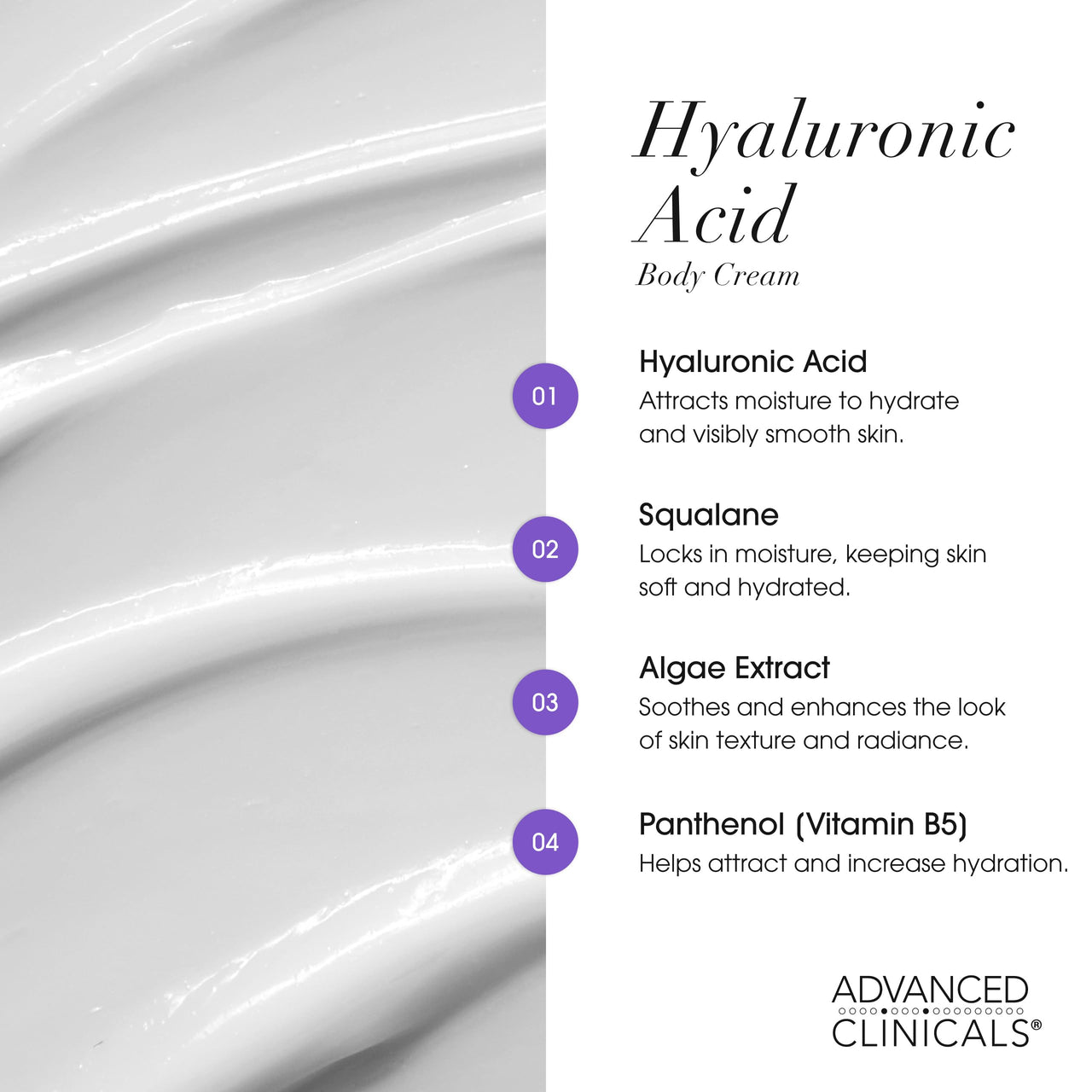 Advanced Clinicals Hyaluronic Acid Moisturizer Body Cream W/Vitamin E | Hydrating Cream & Body Lotion For Women & Men To Help Improve Look of Wrinkles, Dry Skin, Crepey Looking Skin, 16 Ounce