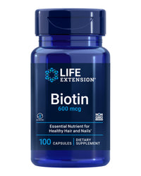 Thumbnail for Life Extension Biotin 600 mcg Vitamin B7 Support Supplement for Beautiful Hair, Nails & Beyond – Gluten-Free, Non-GMO - 100 Capsules