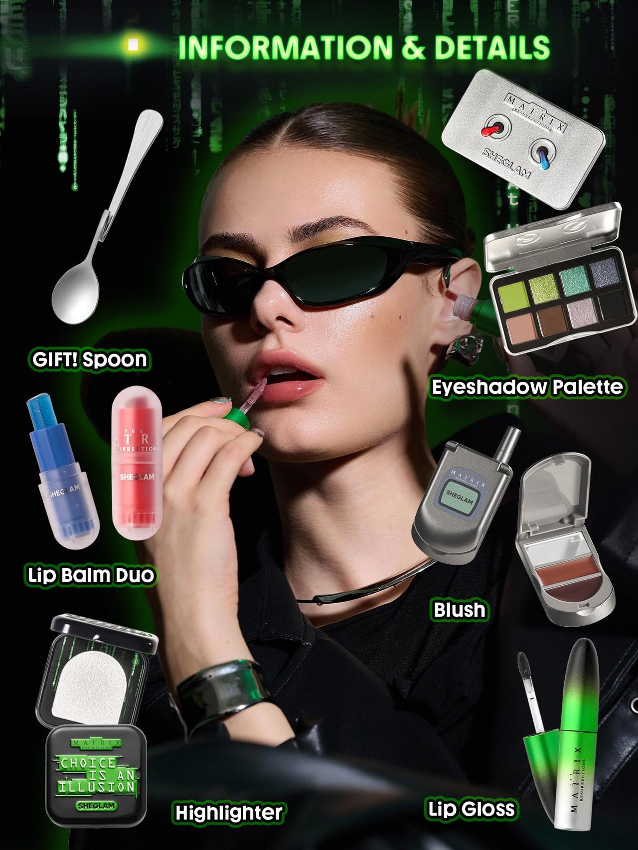 SHEGLAM The Matrix Collection Set All in One Makeup Kit Includes PaletteLip Balm Highlighter Lip Gloss Blush Make Up Gift Set for Women
