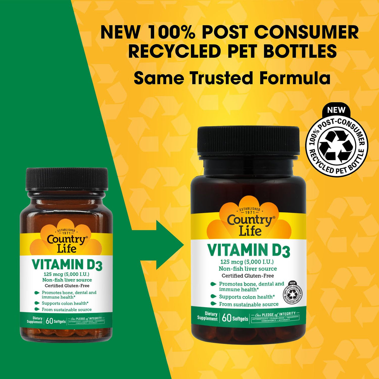 Country Life, Vitamin D3 5000 IU, Supports Healthy Bones, Teeth and Immune System, Daily Supplement, 60 ct