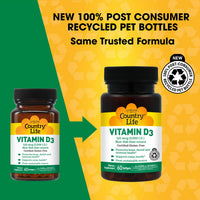 Thumbnail for Country Life, Vitamin D3 5000 IU, Supports Healthy Bones, Teeth and Immune System, Daily Supplement, 60 ct