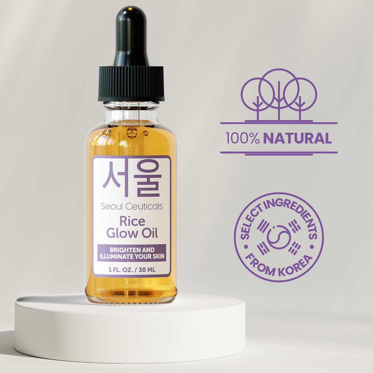 SeoulCeuticals Rice Bran Oil for Skin - Korean Skin Care Facial Glow Oil With Squalane & Vitamin E - Cruelty Free K Beauty Skincare for Glass Skin 1oz