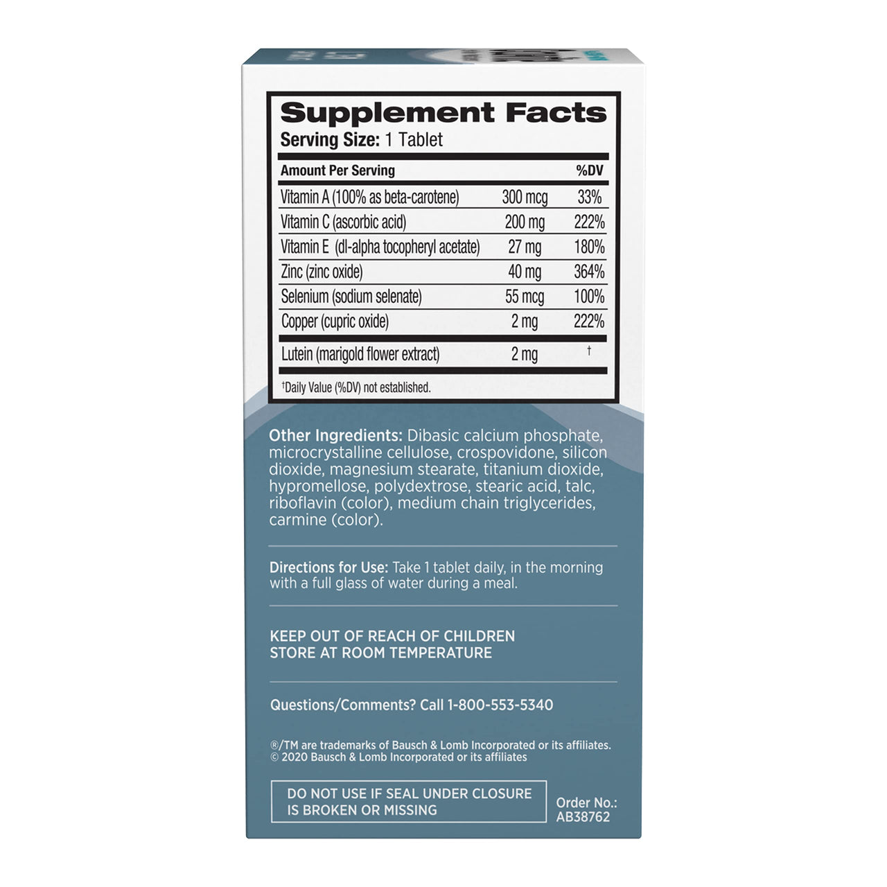 Bausch + Lomb Ocuvite Vitamin & Mineral Supplement Tablets with Lutein, 120 Count Bottle (Pack of 3)