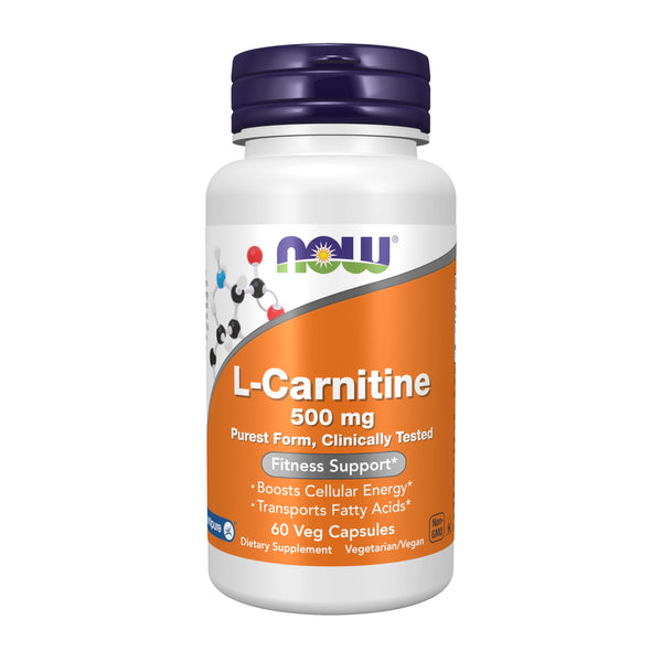 NOW Foods Supplements, L-Carnitine 500mg, Purest Form, Amino Acid, Fitness Support*, 60 Veg Capsules