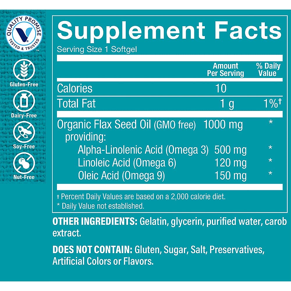 The Vitamin Shoppe Certified Organic Flax Seed Oil 1,000MG, (120 Softgels)