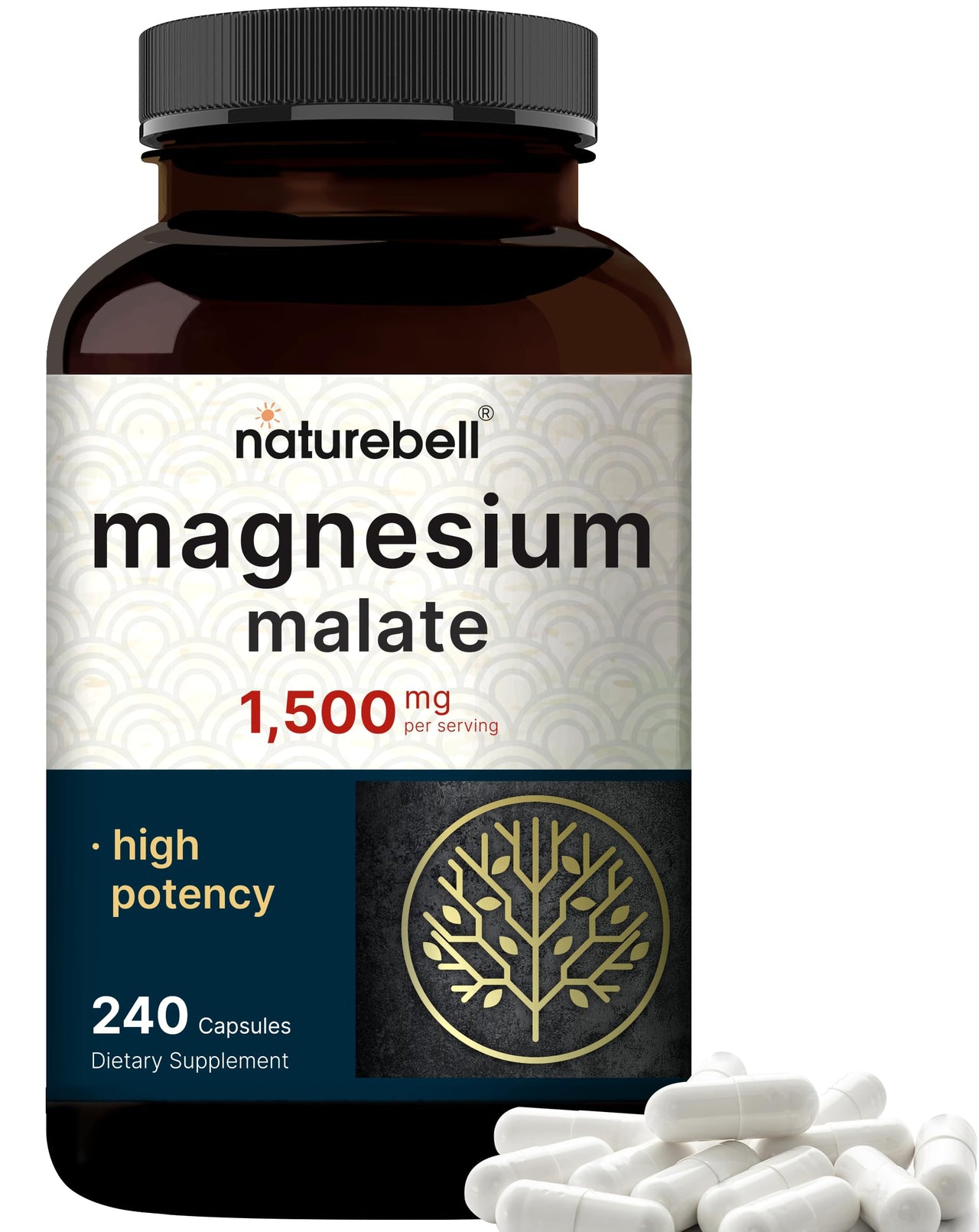 Magnesium Malate 1,500mg Per Serving, 240 Capsules | Chelated for High Absorption – Energy & Nervous Mineral Supplement – Non-GMO, Gluten Free