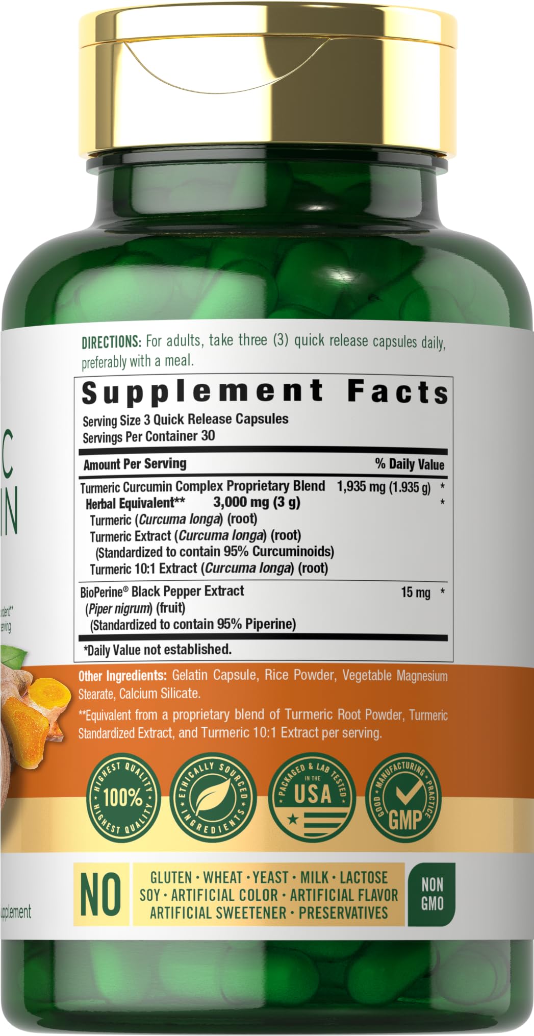 Carlyle Turmeric Curcumin with Black Pepper | 90 Powder Capsules | Complex Supplement with Bioperine | Non-GMO, Gluten Free