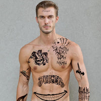Thumbnail for 4 Sheets Large-Size Joker Tattoos, NEDEQI Halloween Fake Temp Tattoo for Men Adult - All Versions - Realistic & Last Long Joker Sticker Perfect for Halloween Costumes Cosplay Makeup Party Accessories