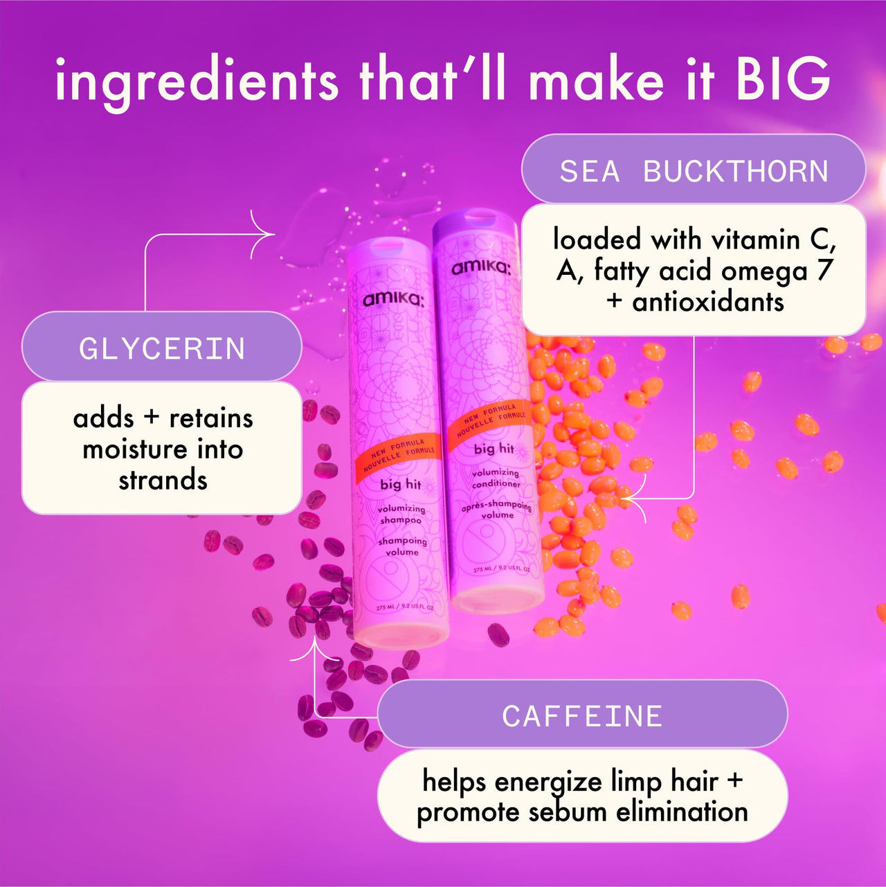 amika big hit volumizing shampoo, 275ml
