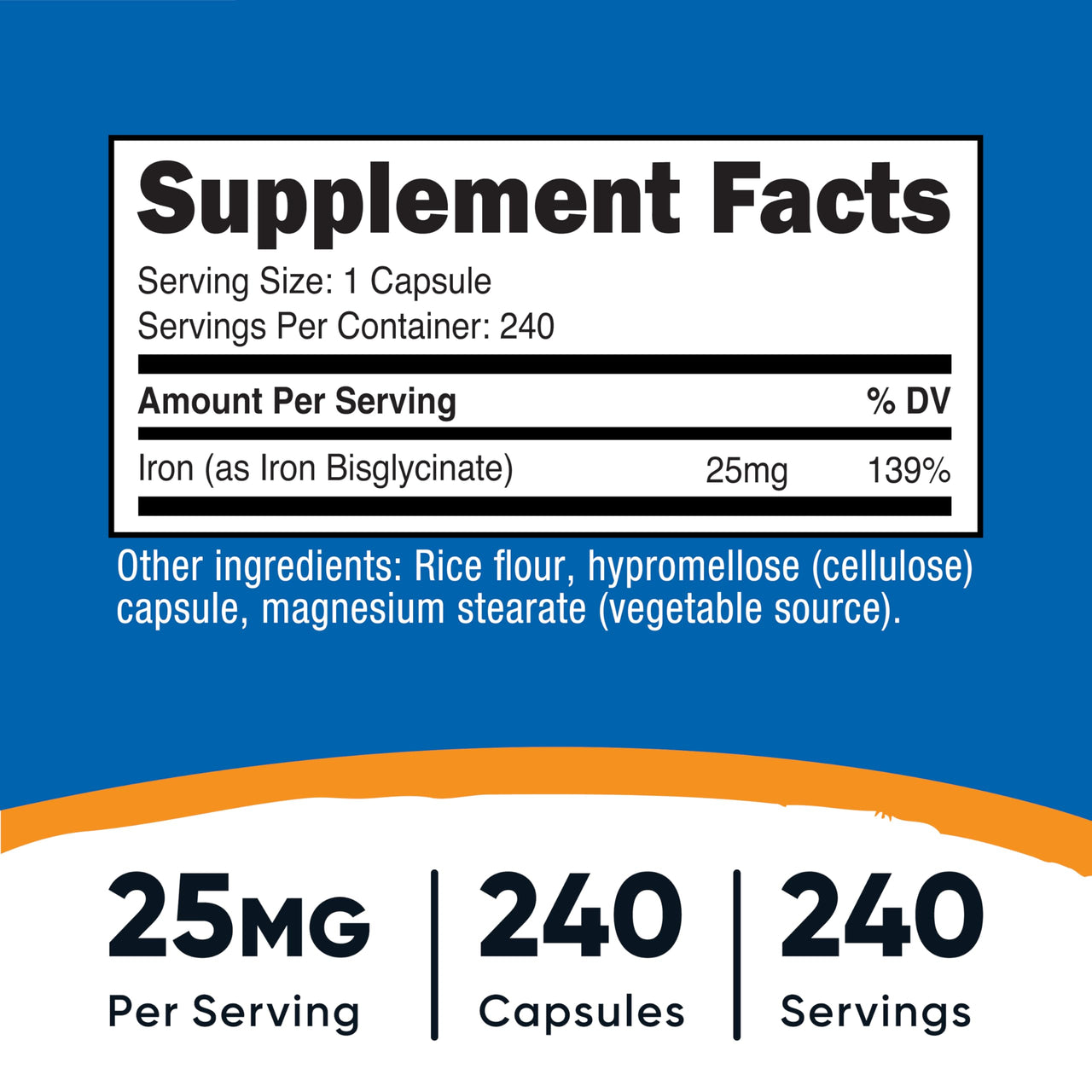 Nutricost Iron Bisglycinate Supplement (25mg) 240 Capsules - from Ferrous Bisglycinate Chelate - Non-GMO & Gluten-Free, Gentle Iron