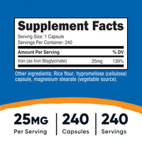 Thumbnail for Nutricost Iron Bisglycinate Supplement (25mg) 240 Capsules - from Ferrous Bisglycinate Chelate - Non-GMO & Gluten-Free, Gentle Iron