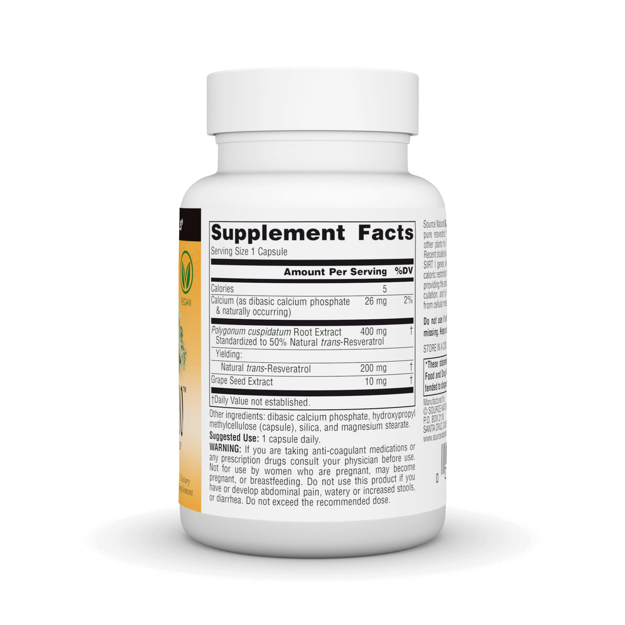 Source Naturals Resveratrol, for Heart and Healthy Aging* - 200 mg- 60 Vegan Capsules