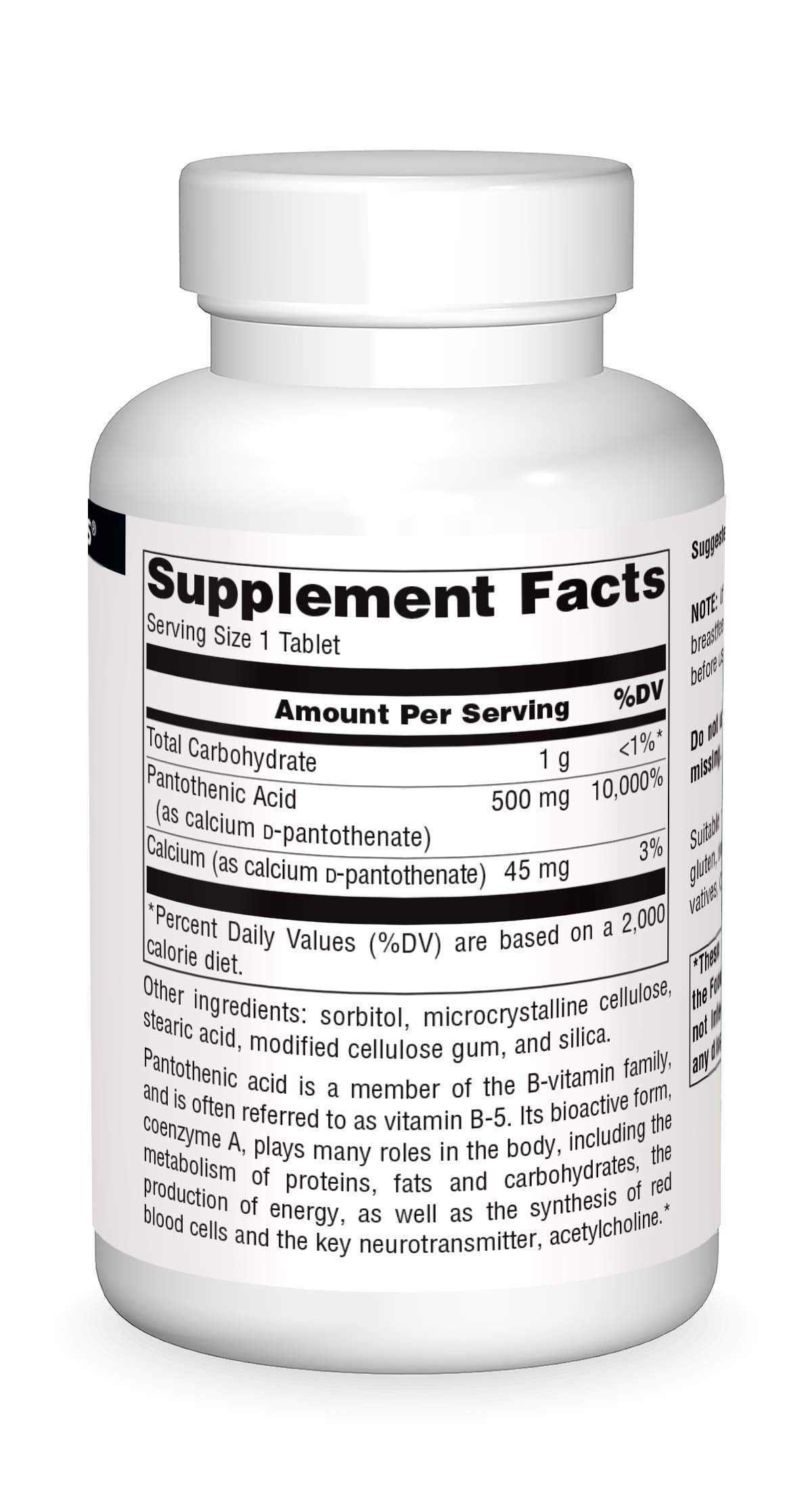 Source Naturals Pantothenic Acid 500 mg Vitamin B-5 Dietary Supplement - 100 Tablets