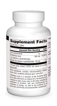 Thumbnail for Source Naturals Pantothenic Acid 500 mg Vitamin B-5 Dietary Supplement - 100 Tablets